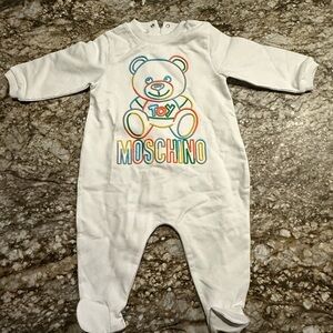 Moschino White Footie with Colorful Teddy Design
